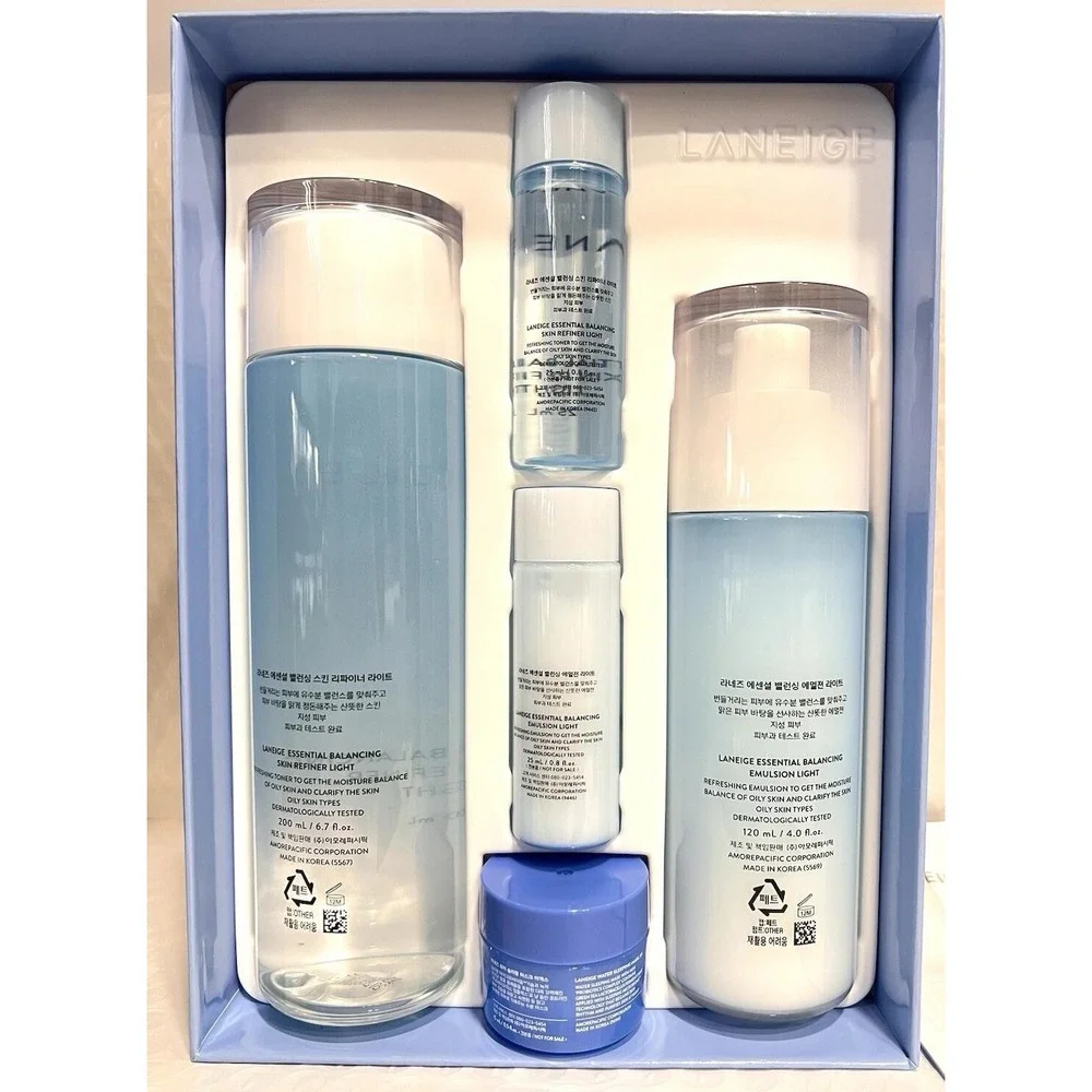 Laneige Essential Balancing Set Light 5pcs: Emulsion,Skin Refiner,Water Mask New